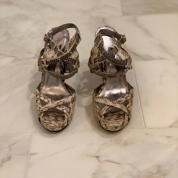 Snakeskin Calvin Klein High-Heel Strappy Sandals - Picture 2 of 8